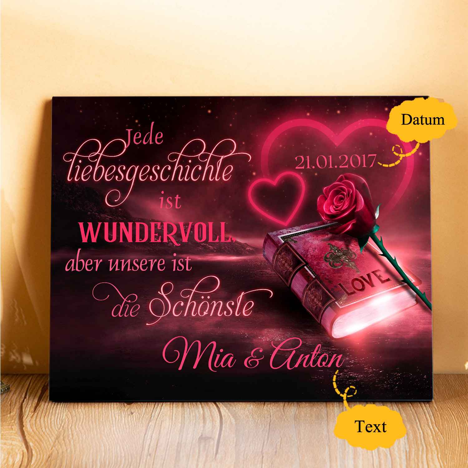 Pärchen Holzbild-Personalisierter Text & Datum-Jede Liebesgeschichte ist wundervoll aber aber unsere ist die Schönste-Holzdekoration-für Paare