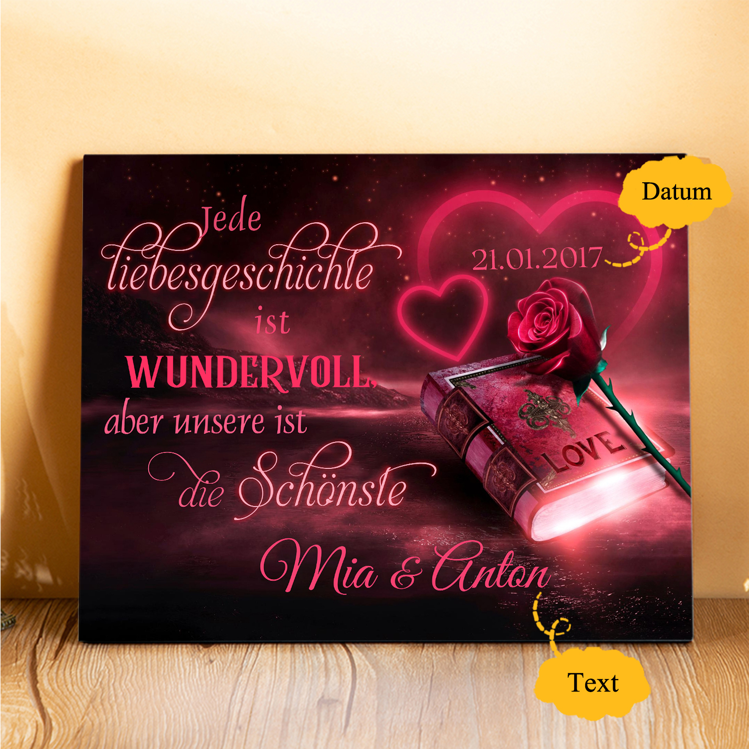 Pärchen Holzbild-Personalisierter Text & Datum-Jede Liebesgeschichte ist wundervoll aber aber unsere ist die Schönste-Holzdekoration-für Paare