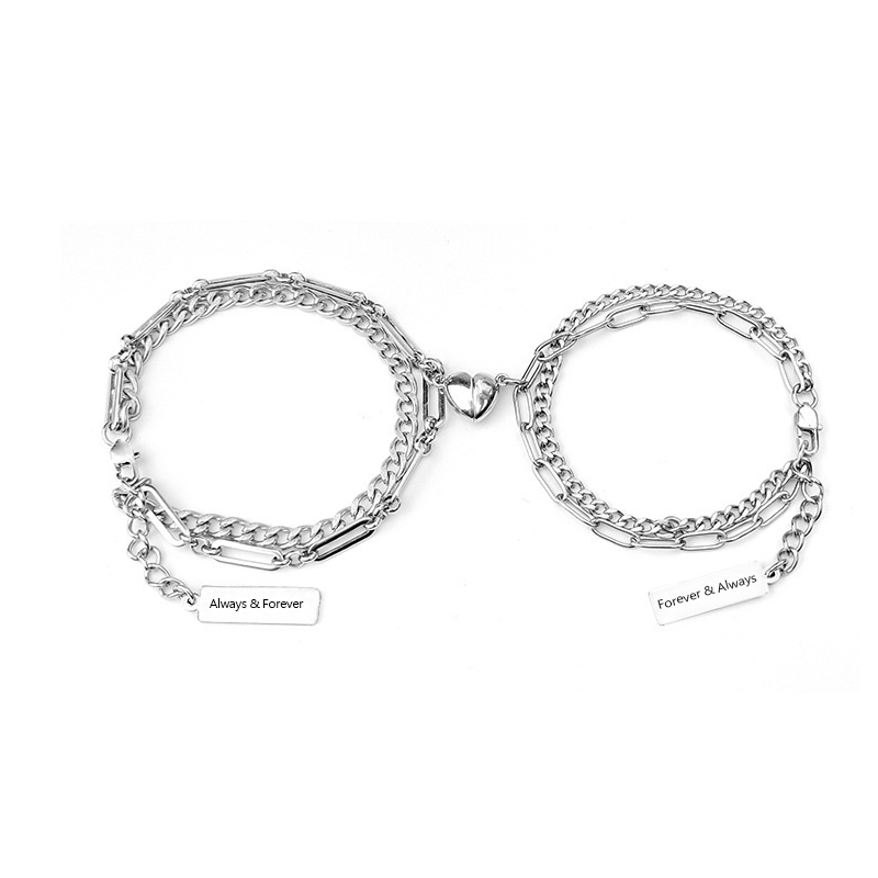 Personalisierte 2 Texte Herz Magnet Doppelkette Edelstahl Armbänder