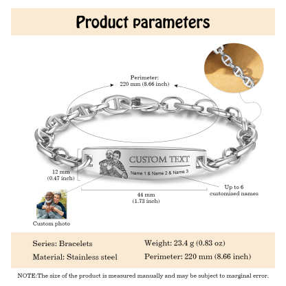 Herren Armband-Personalisiertes 3 Namen & Text & Foto Edelstahl Armband 