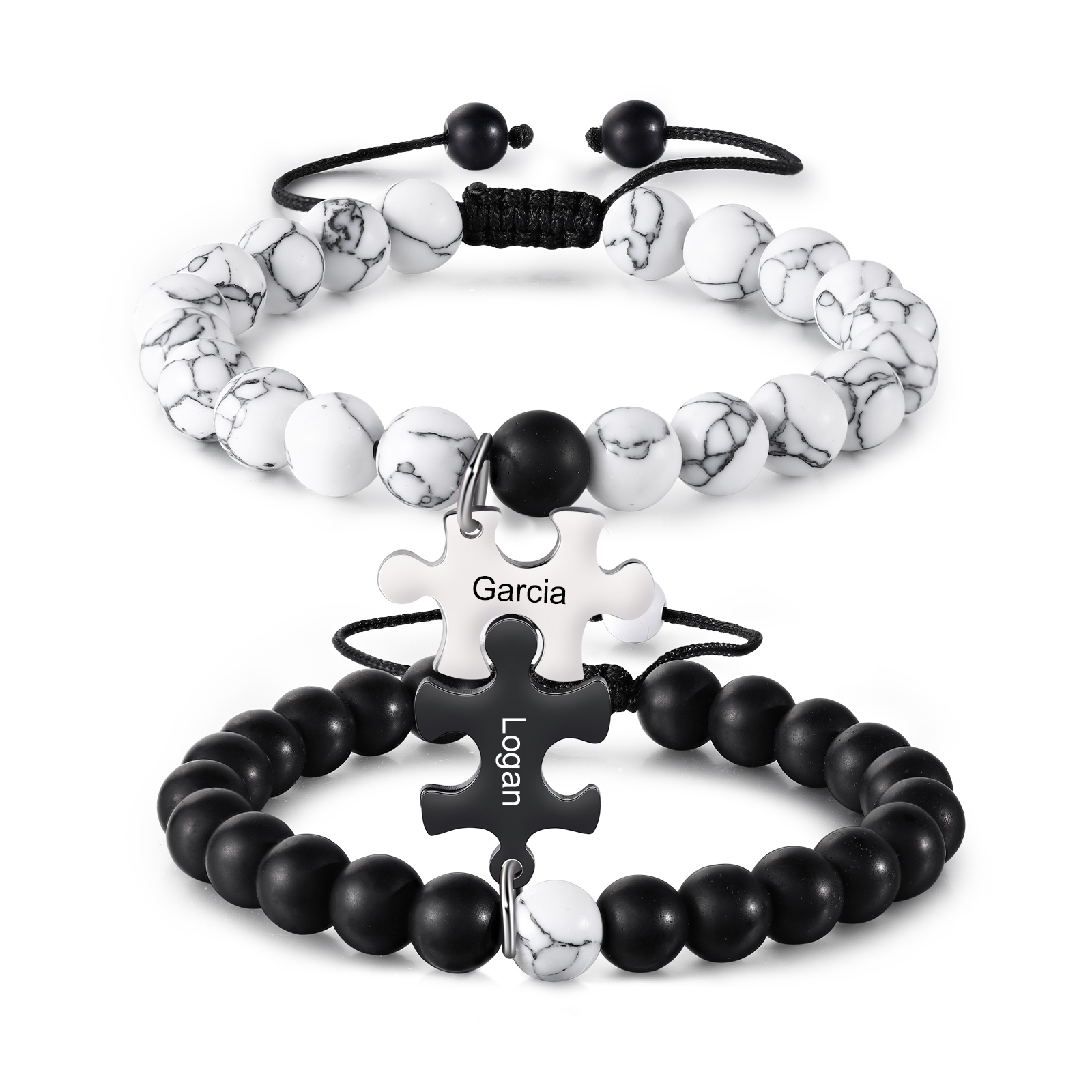 Personalisierte 2 Namen Paar Armbänder mit Puzzle Anhänger