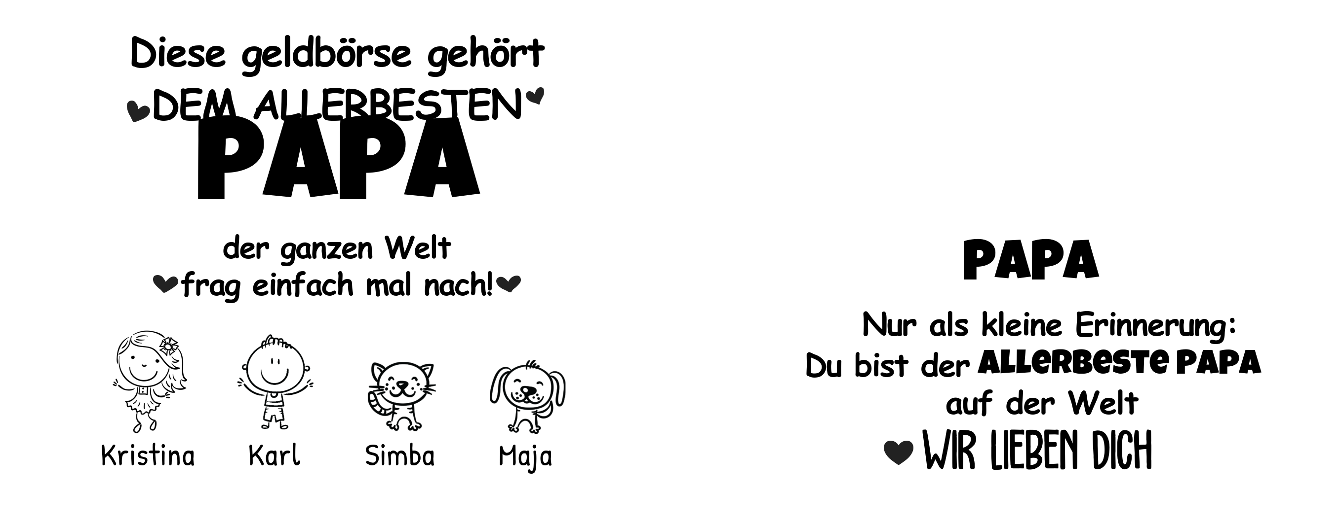 Herren Personalisierte 1-8 Namen- Leder Geldbörse mit Vater und Kind- Geschenk für Papa zum Vatertag