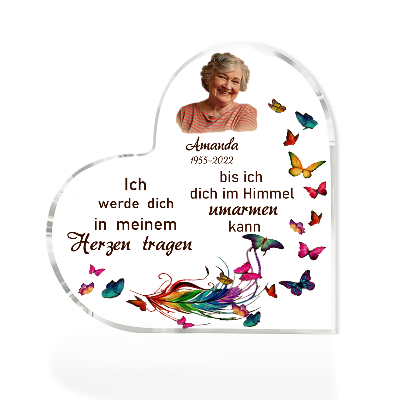 Personalisierter Name & Jahr & Foto Acryl-Deko-Ich werde dich in meinem Herzen tragen-Trauer Schreibtischdekoration