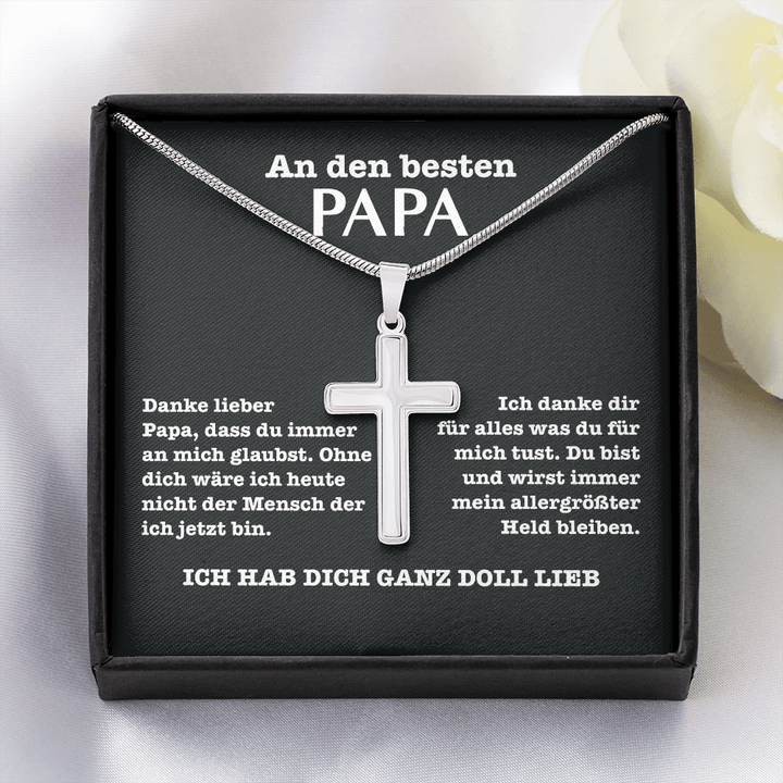 925 Sterling Silber An Den Besten Papa Kreuz Halskette - Ich Hab Dich Ganz Doll Lieb - Vatertag Geschenk mit Nachrichtenkarte