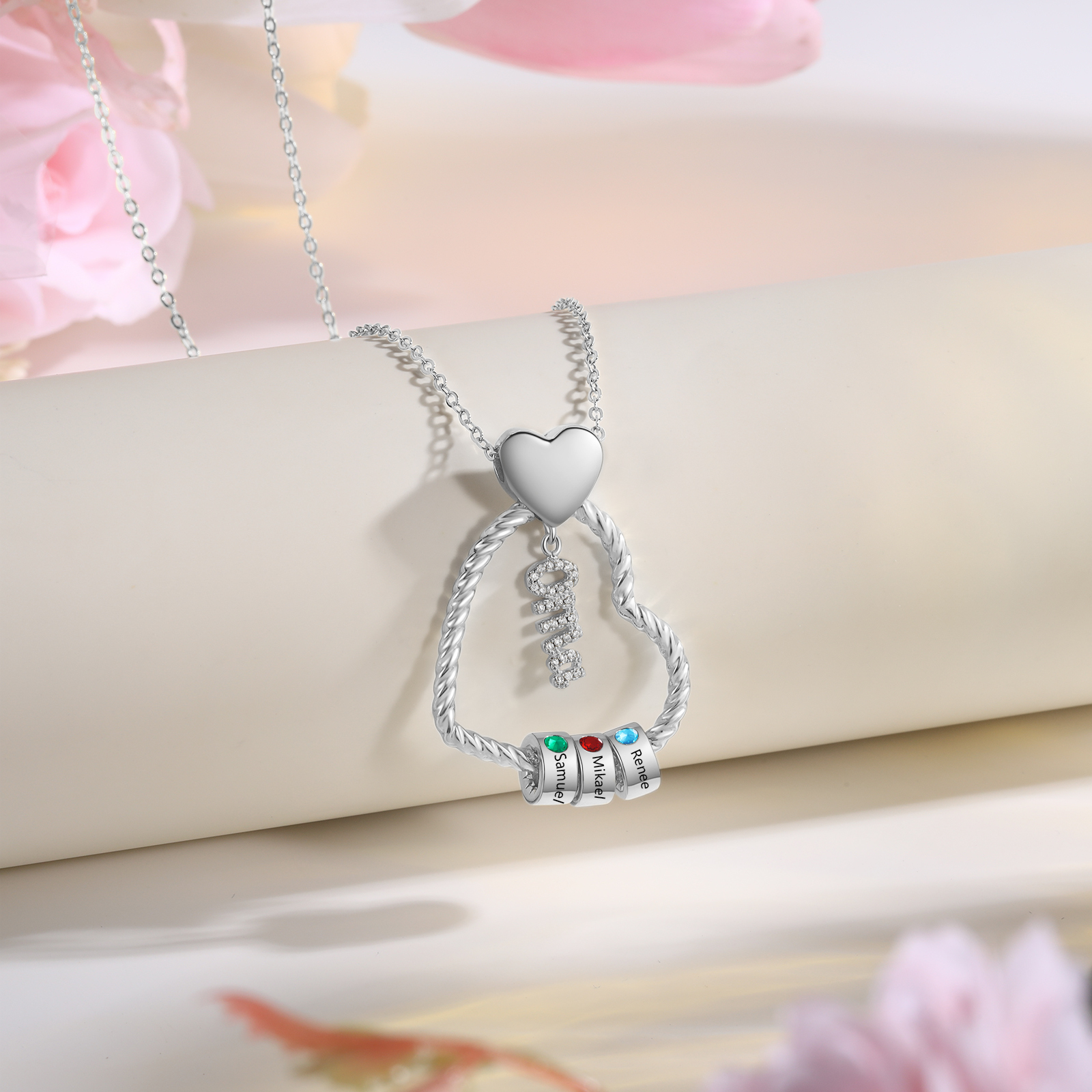 Personalisierte 3 Namen Herz Halskette mit 3 Geburtssteinen - Du machst meine Well bunter. Oma Schön, dass es Dich gibt - Geschenk mit Nachrichtenkarte