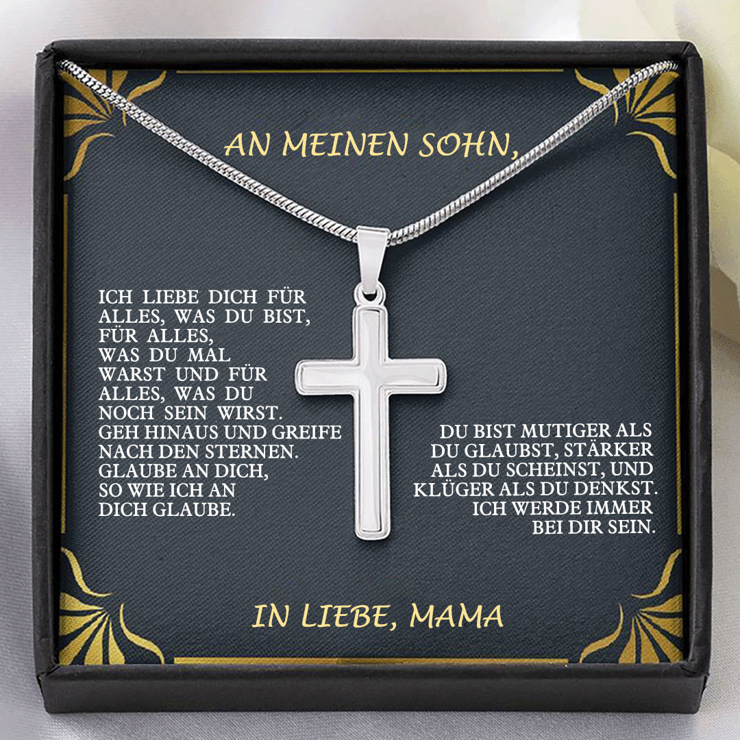 925 Sterling Silber An Meinen Sohn von Mama Kommunion Kreuz Halskette - Geschenk mit Nachrichtenkarte