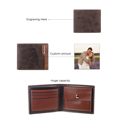 Herren Personalisierte Foto & Text PU Leder kompakte Geldbörse Snap-Geldbörse