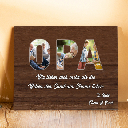 Opa Holzbild - Personalisierter Text & 5 Fotos-Wir lieben dich-Holzdekoration