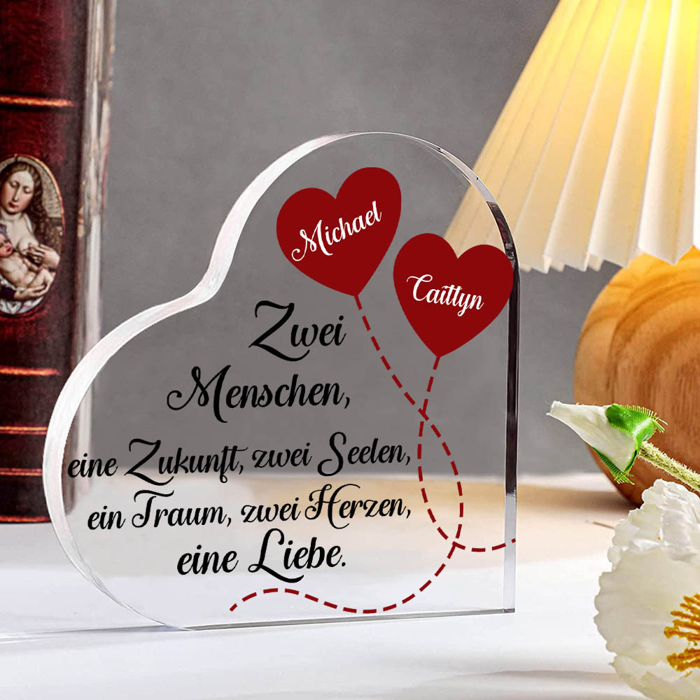 Personalisierte 2 Namen Acryl-Deko-Zwei Herzen, eine Liebe-Schreibtischdekoration für Paar