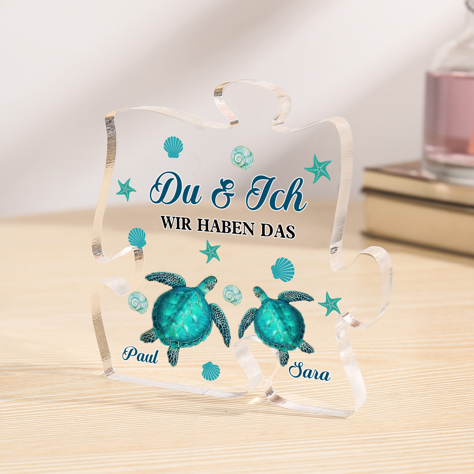 Personalisierte 2 Namen Puzzle Acryl-Deko-Du & Ich wir haben das-Schreibtischdekoration für Paar