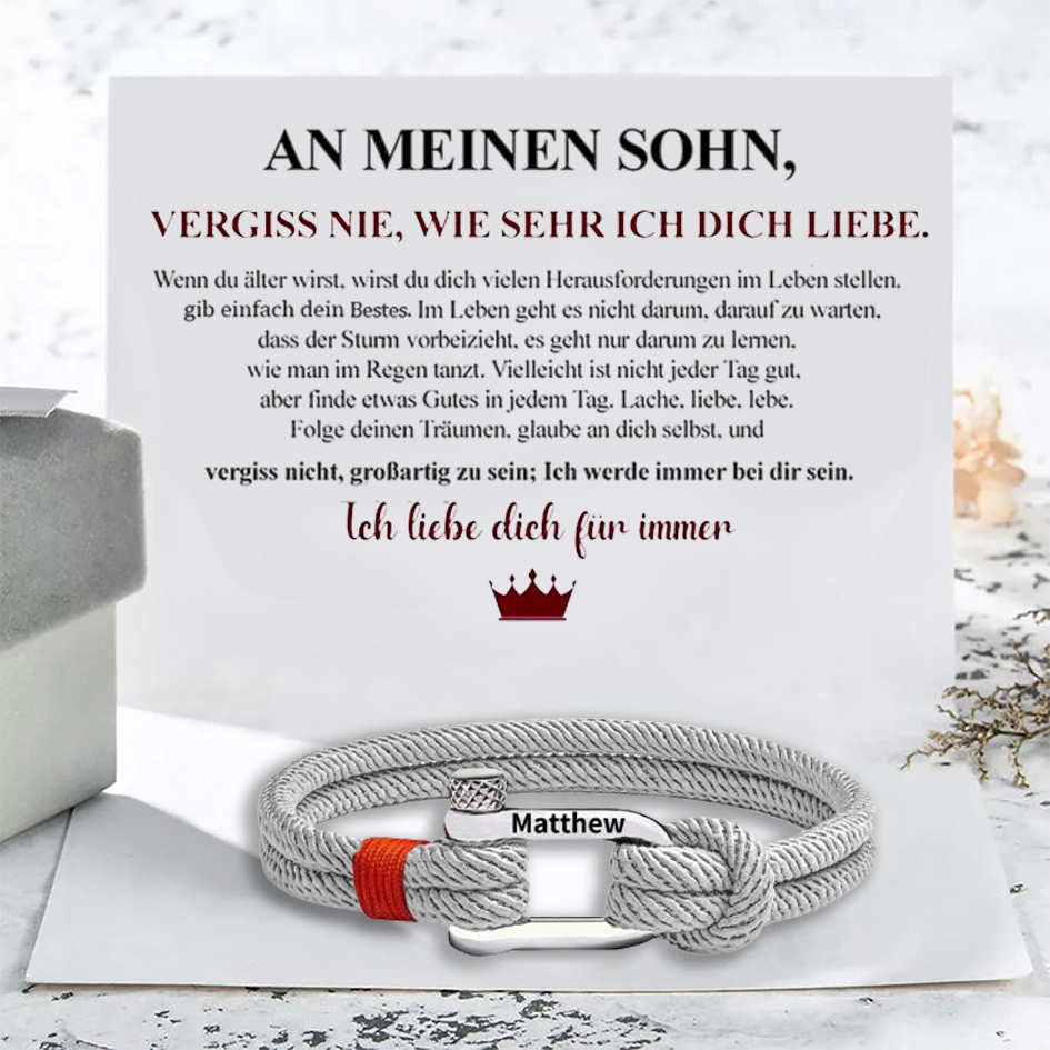 Herren Personalisierter 1 Name Edelstahl Hufeisenschnalle Handseil Armband-An meinen Sohn-Geschenk mit Nachrichtenkarte