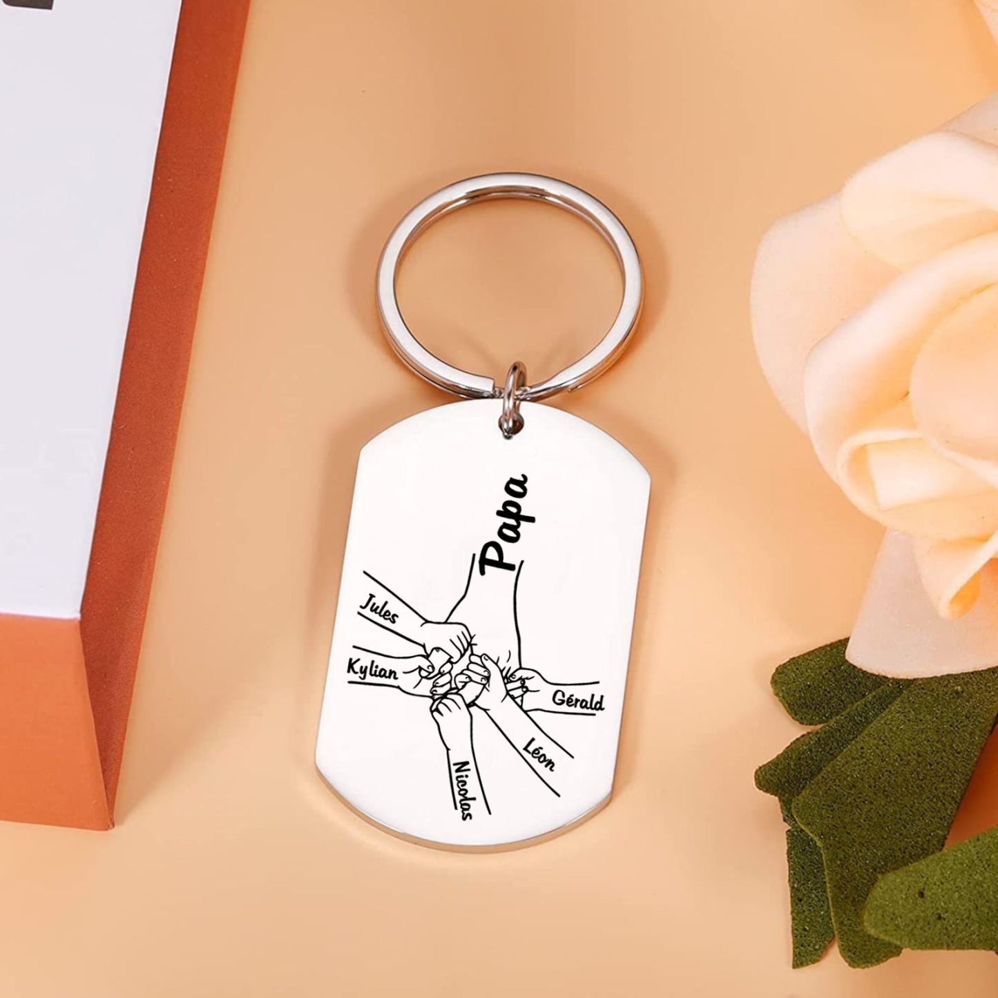 Personalisierbarer 5 Namen Papa Hand Schlüsselanhänger-Lieber Papa du hast ja bereits uns-Geschenk für Vater