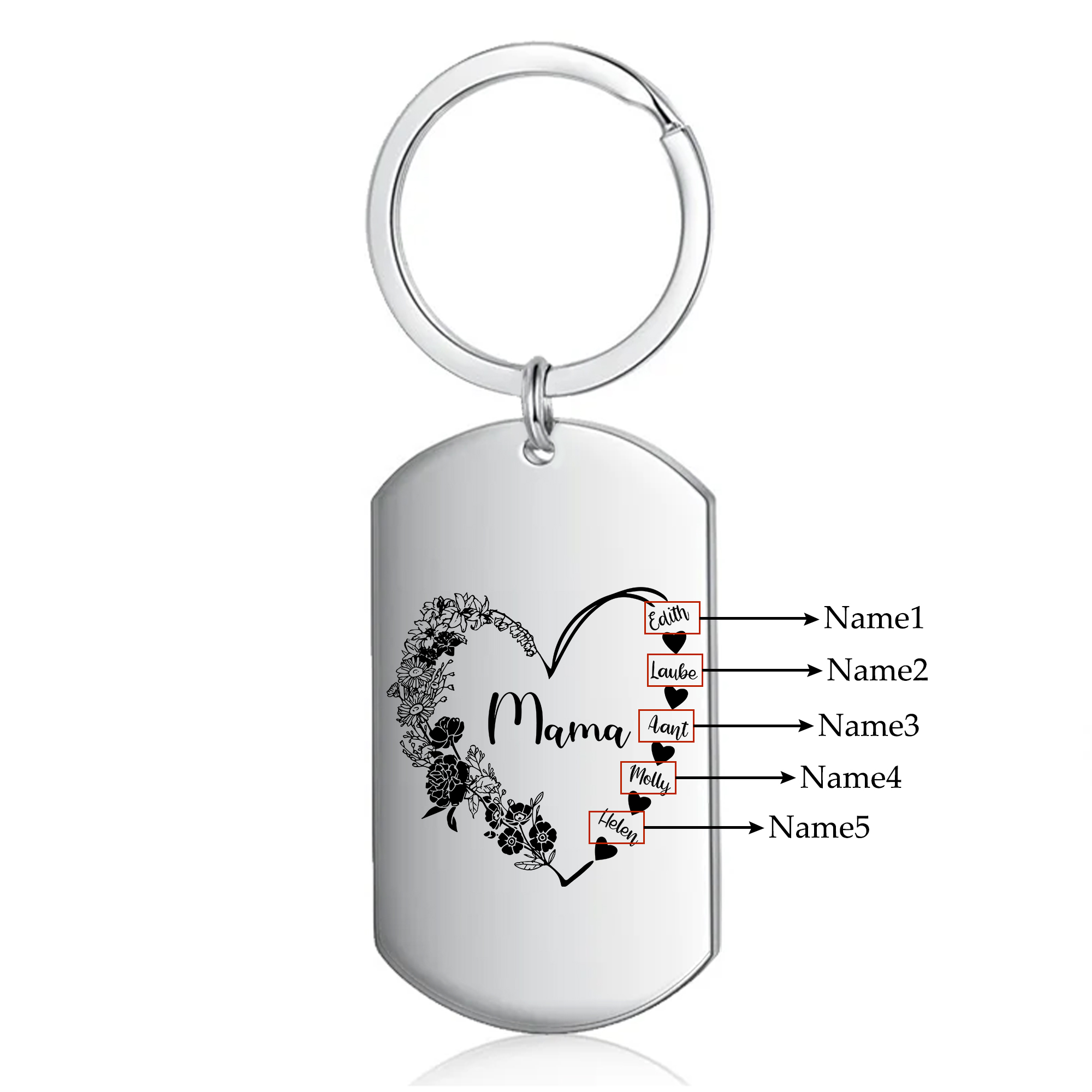 Personalisierbare 1-6 Namen Mama Herz Schlüsselanhänger