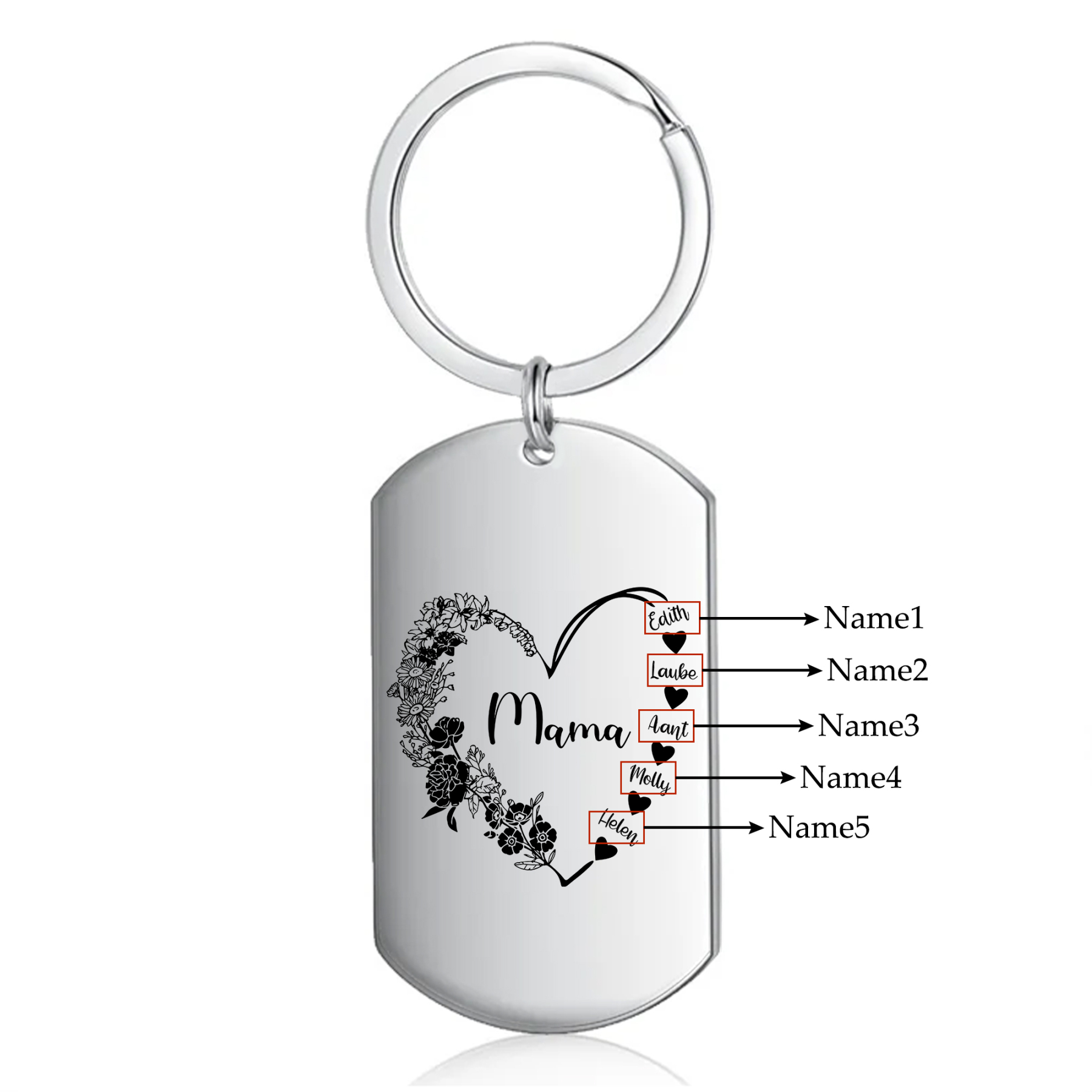 Personalisierbare 1-6 Namen Mama Herz Schlüsselanhänger