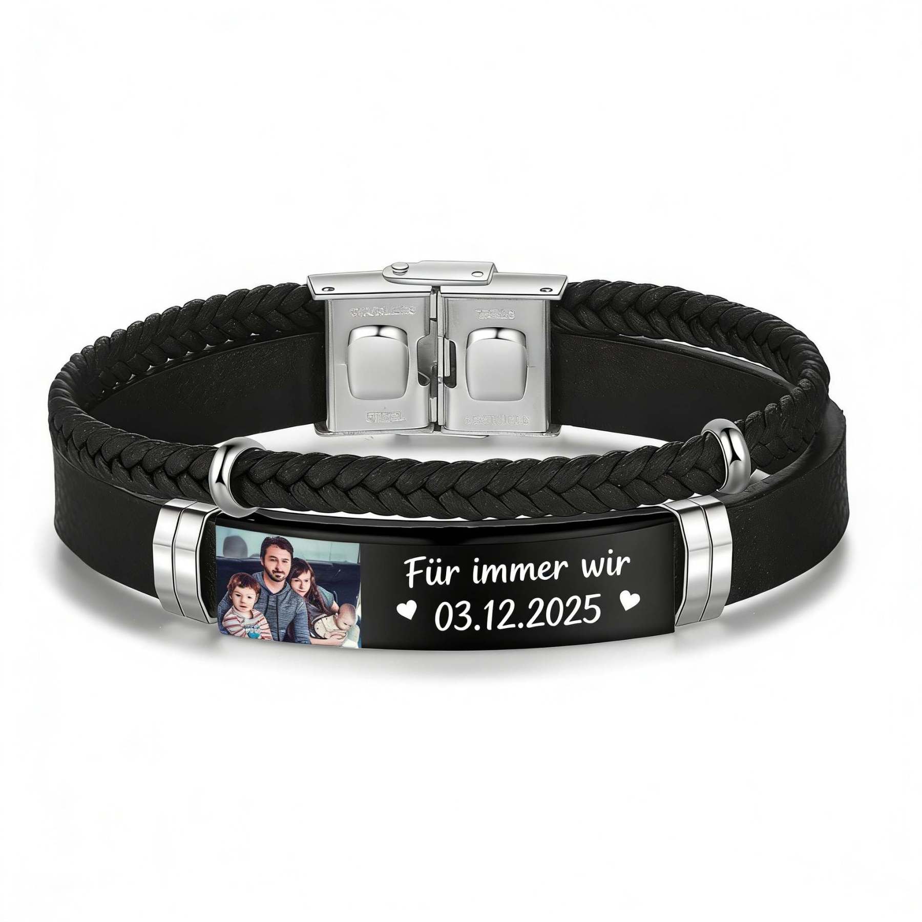 Herren Personalisierter 1 Text & Foto-Leder Armband Geschenkkarten-Set für Mann