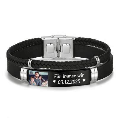 Herren Personalisierter 1 Text & Foto-Leder Armband Geschenkkarten-Set für Mann