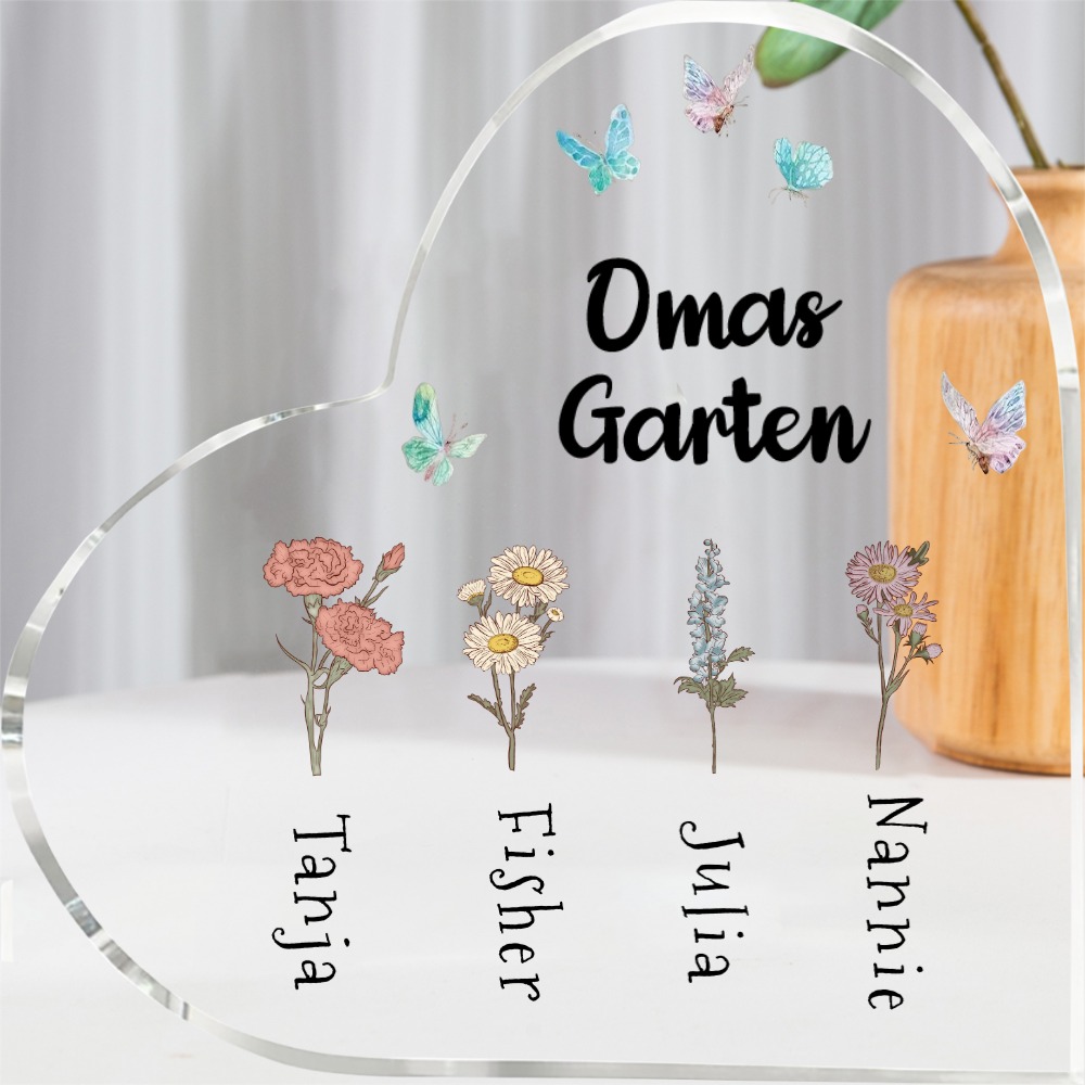 Personalisierte 1-6 Namen Geburtsblume Acryl-Deko-Omas Garten-Schreibtischdekoration