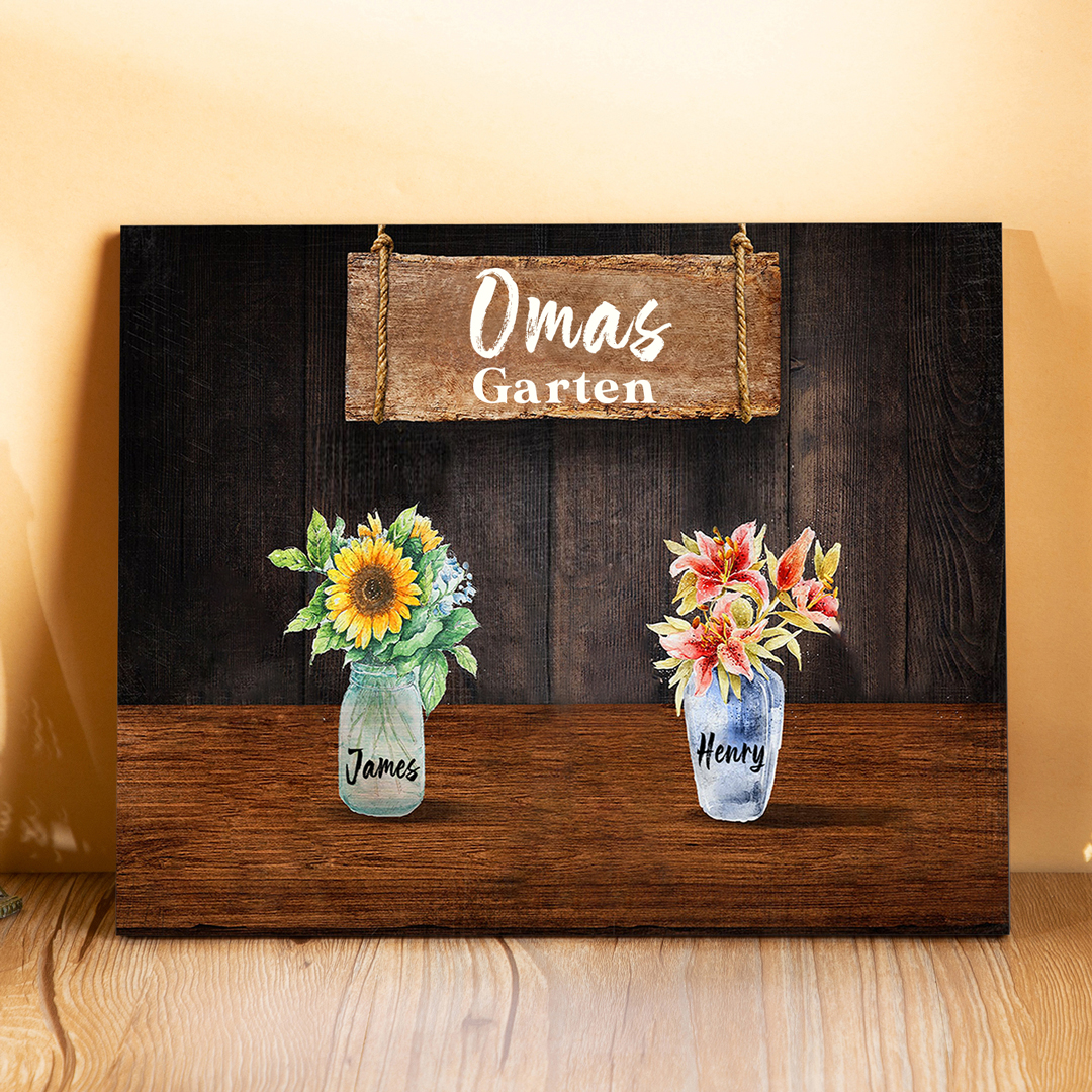 Familie Holzbild - Personalisierter Text & 2 Namen Vase Holzdekoration-Geschenk für Opa/Oma