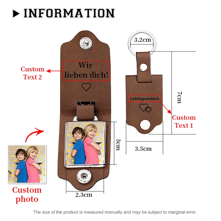 Personalisierte Foto & Text Geldbörse & Foto & 2 Texte Leder Schlüsselanhänger & Foto Armband Geschenkpackung Geschenkset für Mann Freund