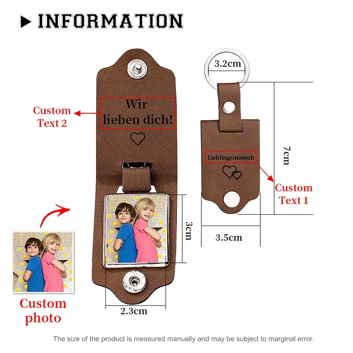 Personalisierte Foto & Text Geldbörse & Foto & 2 Texte Leder Schlüsselanhänger & Foto Armband Geschenkpackung Geschenkset für Mann Freund