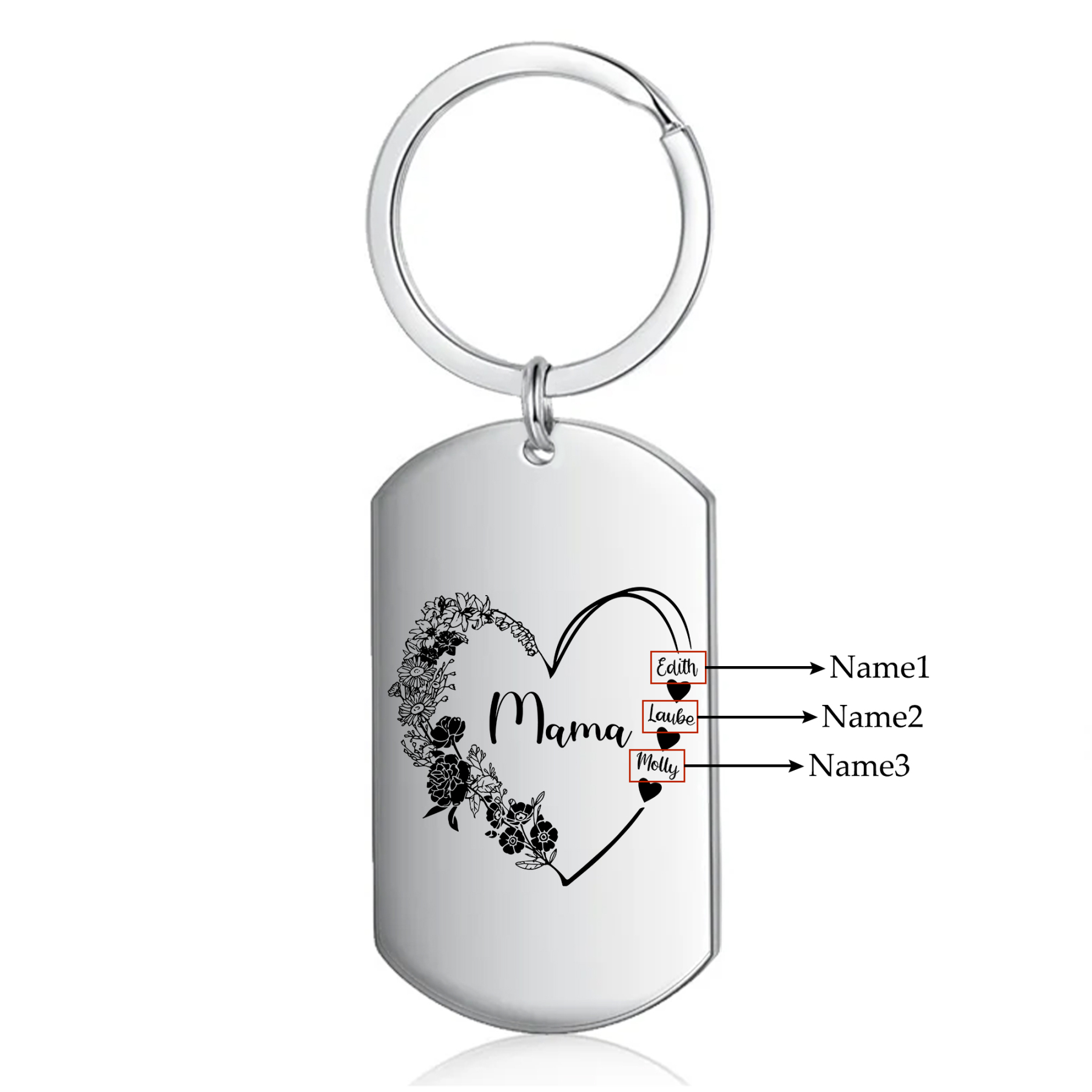 Personalisierbare 1-6 Namen Mama Herz Schlüsselanhänger