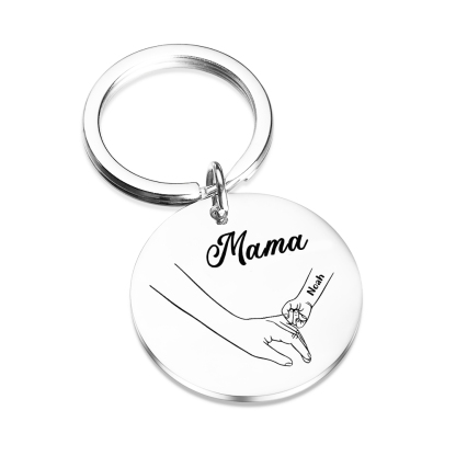 Personalisierbarer 1 Name & Text Rund Metall Mama Hand Schlüsselanhänger für Mutter