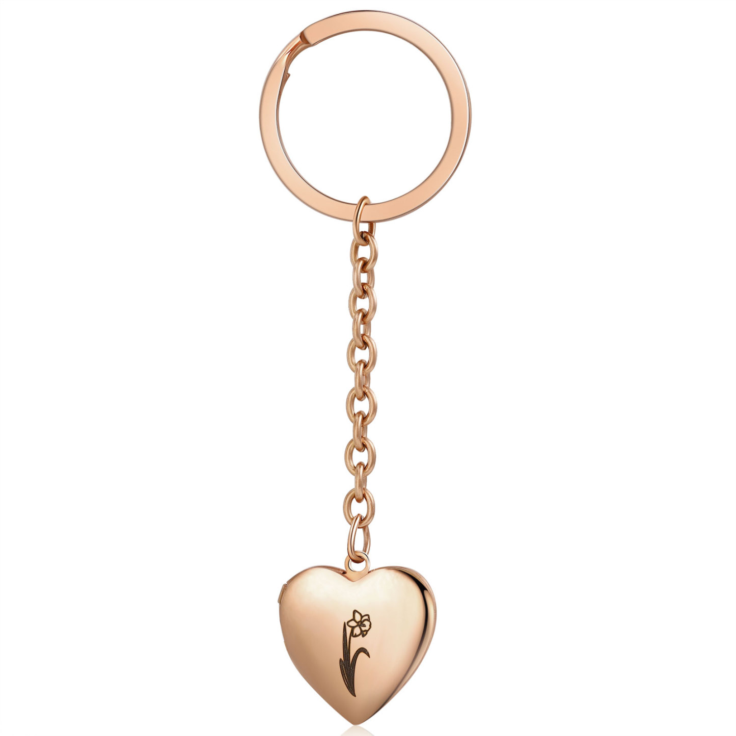 Personalisierte 2 Fotos & Geburtsblume Herz Schlüsselanhänger-Geburtsblume Serie 