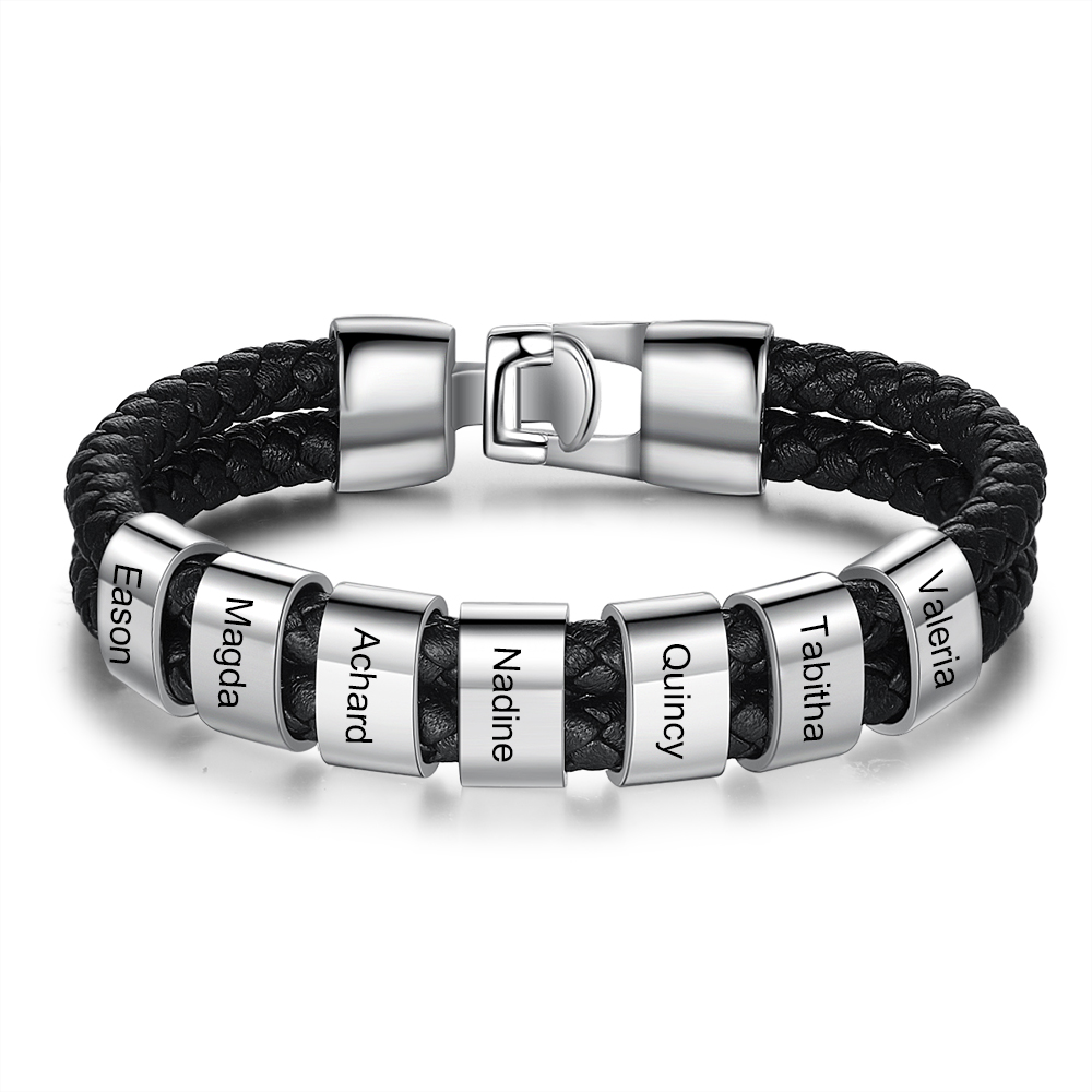 Personalisiertes 7 Namen Perlen Leder Armband-An Meinen Vater- Geschenk mit Nachrichtenkarte