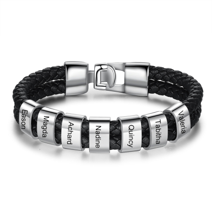 Personalisiertes 7 Namen Perlen Leder Armband-An Meinen Vater- Geschenk mit Nachrichtenkarte