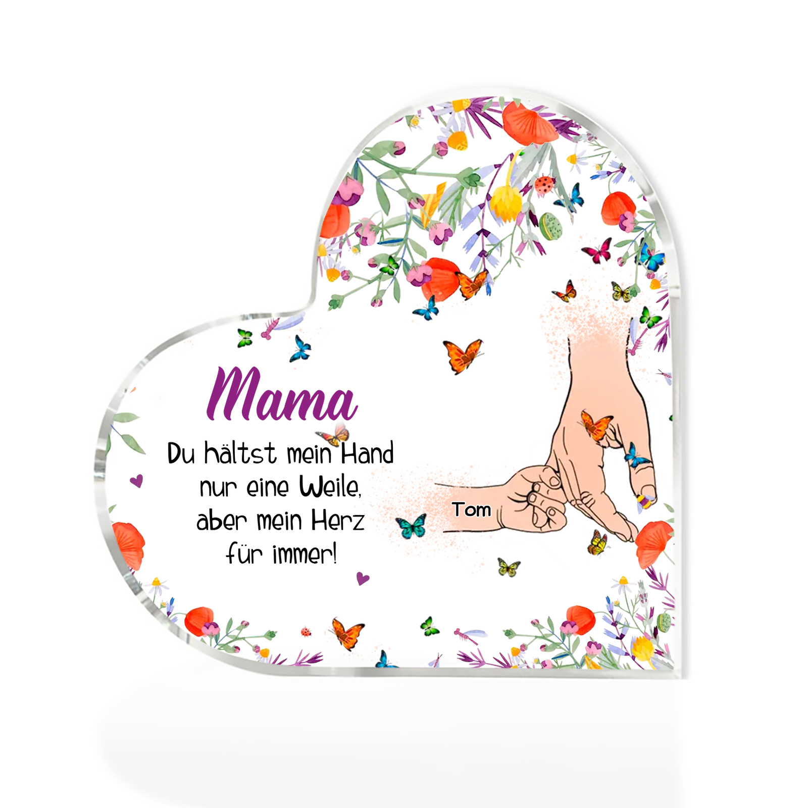 Personalisierter 1 Name Herz Acryl-Deko -Mama Du hältst mein Hand nur eine Weile, aber mein Herz für immer- Schreibtischdekoration für Mutter