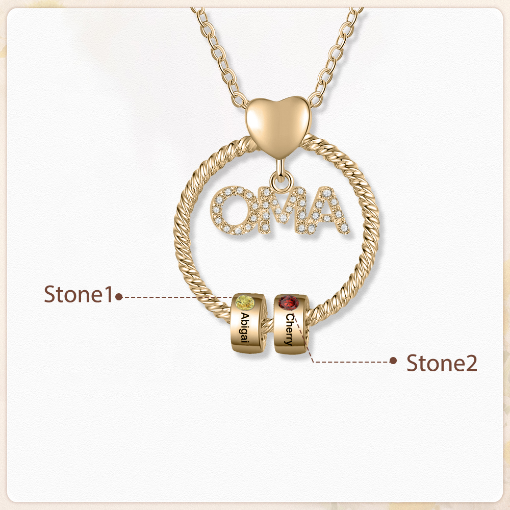 Personalisierte 2 Namen Gravur "MAMA"/MOM/OMA Halskette mit 2 Geburtssteinen