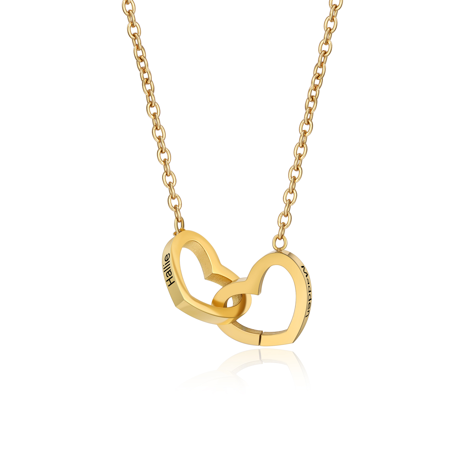 Personalisierte 2 Namen Herz zu Herz Halskette aus Titanstahl