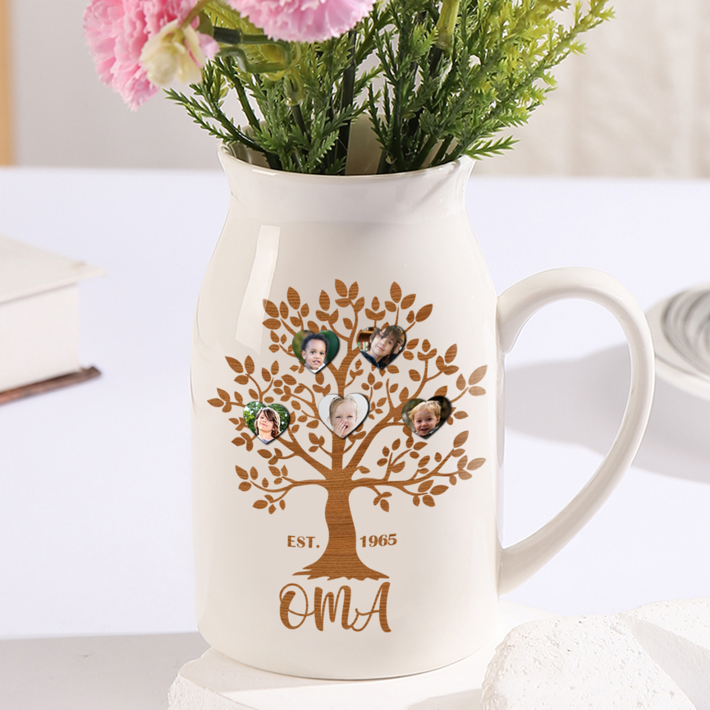 Personalisierte 5 Fotos & Text & Datum Familienbaum Familie Vase