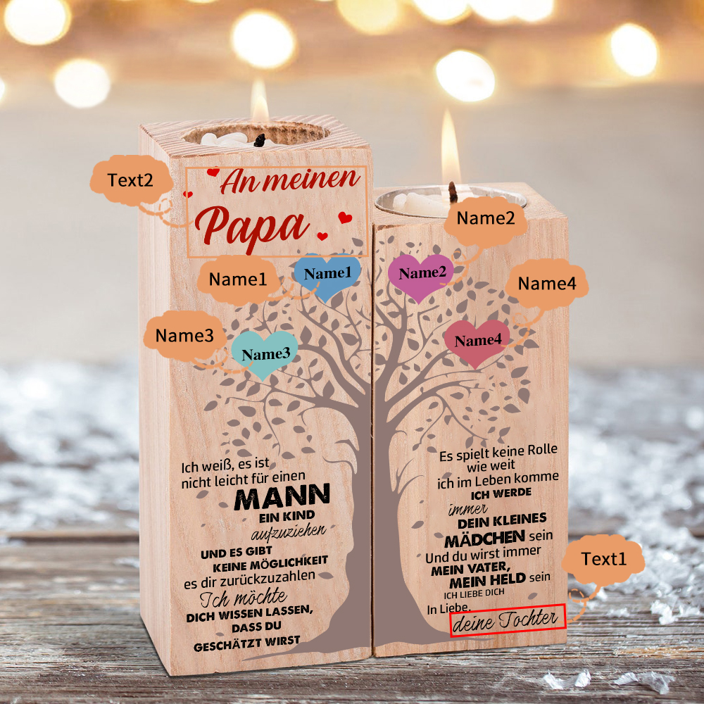 An Meinen Papa - Personalisiertes 4 Namen & 2 Texte Kerzenhalter - Kerzenständer für Vater 