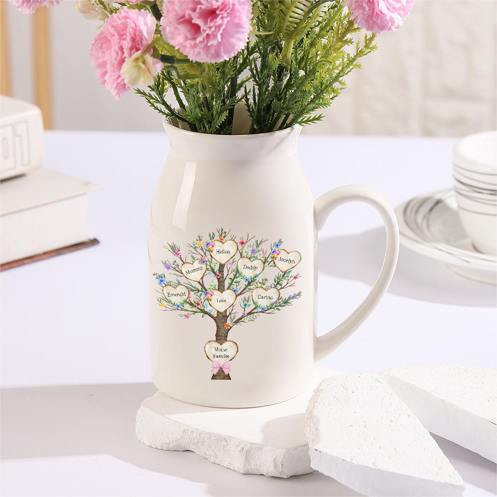 Personalisierte 7 Namen & Text Blume Famileinbaum Vase