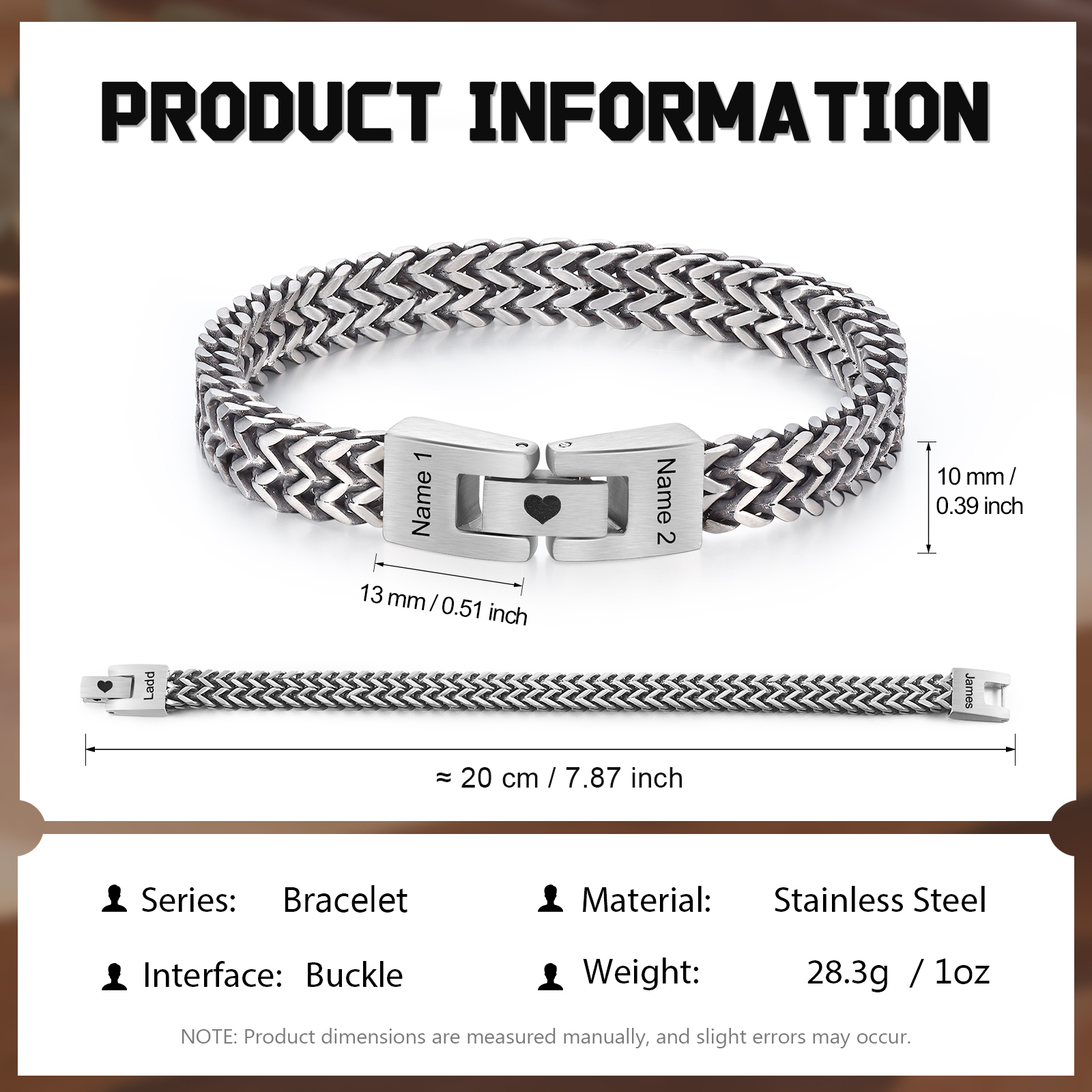 Personalisiertes Herren-Armband mit kubanischer Gliederkette aus Edelstahl mit Namen