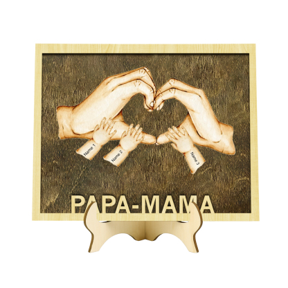 PAPA-MAMA Holz Deko-Personalisierbare 3 Namen Ornament Familie Hand in Hand Holzdekoration für Eltern