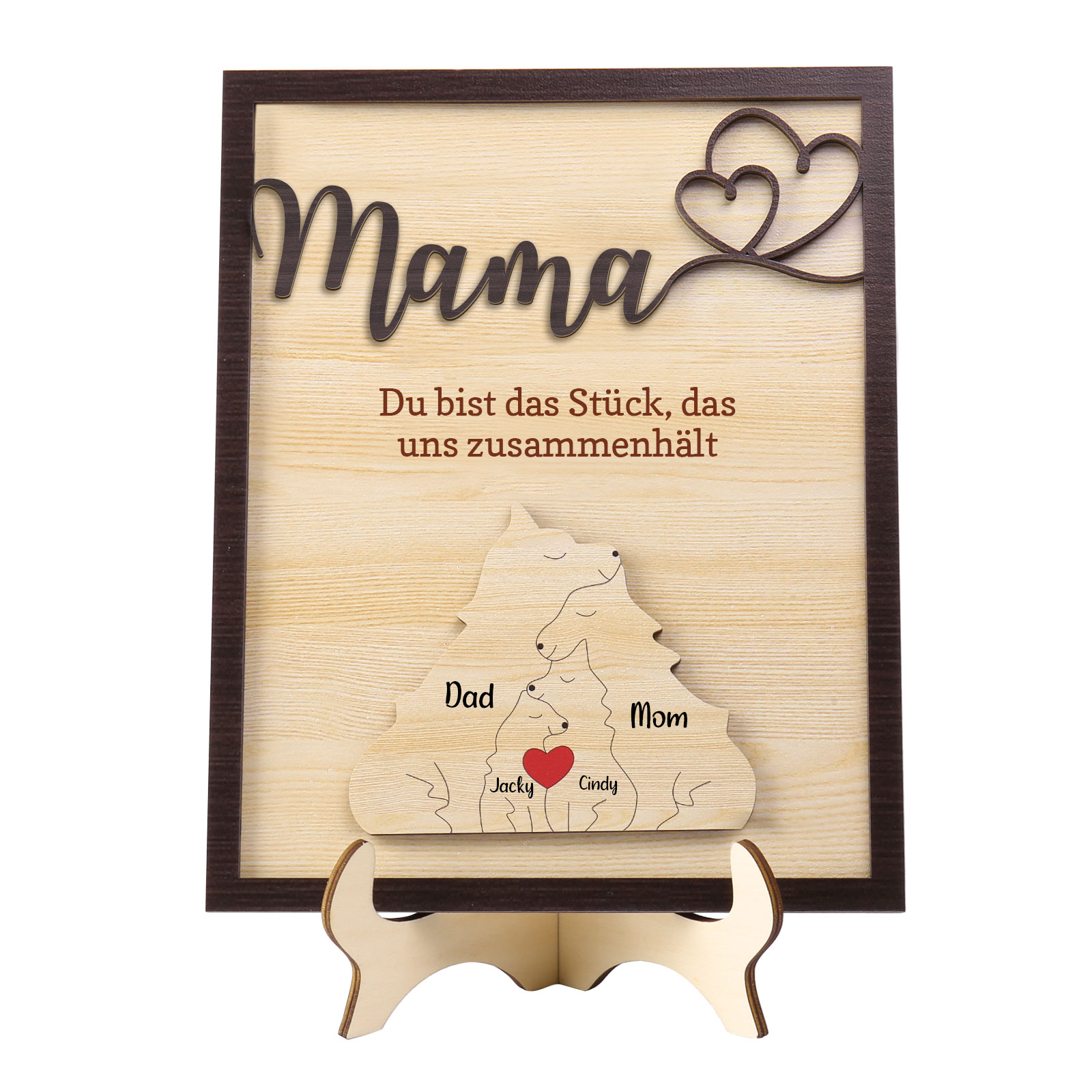 Holz Deko-Personalisierbare 4 Namen Ornament Fuchs Familie Holzdekoration-Mama, du bist das Stück, das uns zusammenhält