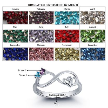 925 Sterling Silber Ring mit 1 Text und 2 Geburtsstein mit Gravuren