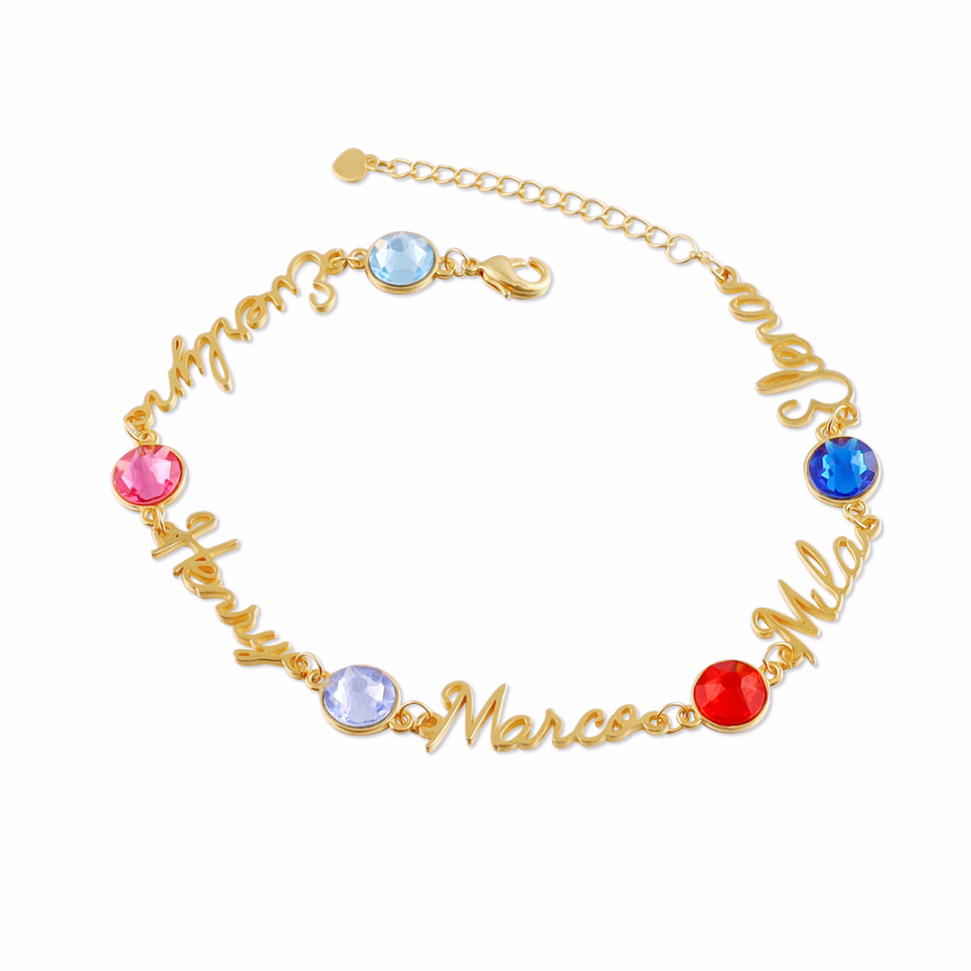 Personalisierte 5 Namen Armband mit 5 Geburtssteinen