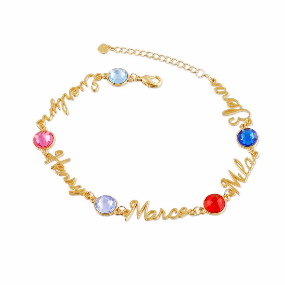 Personalisierte 5 Namen Armband mit 5 Geburtssteinen