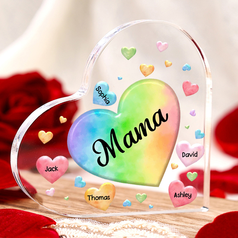 Personalisierte 5 Namen & Text Familie Herz Acryl-Deko Schreibtischdekoration für Mutter