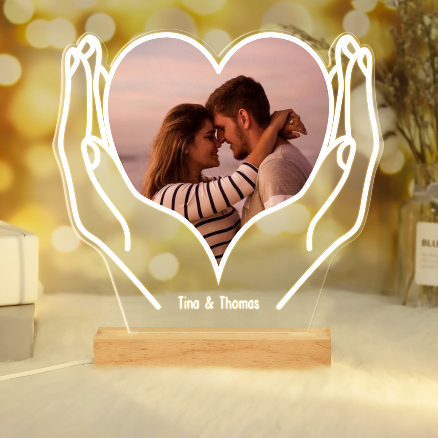 Personalisierte Text & Foto Herz Hand Nachtlicht für Paare
