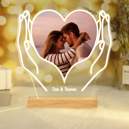 Personalisierte Text & Foto Herz Hand Nachtlicht für Paare