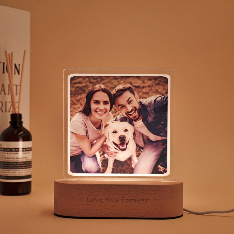 Personalisiertes Foto & Text Quadrat Nachtlicht für Paare