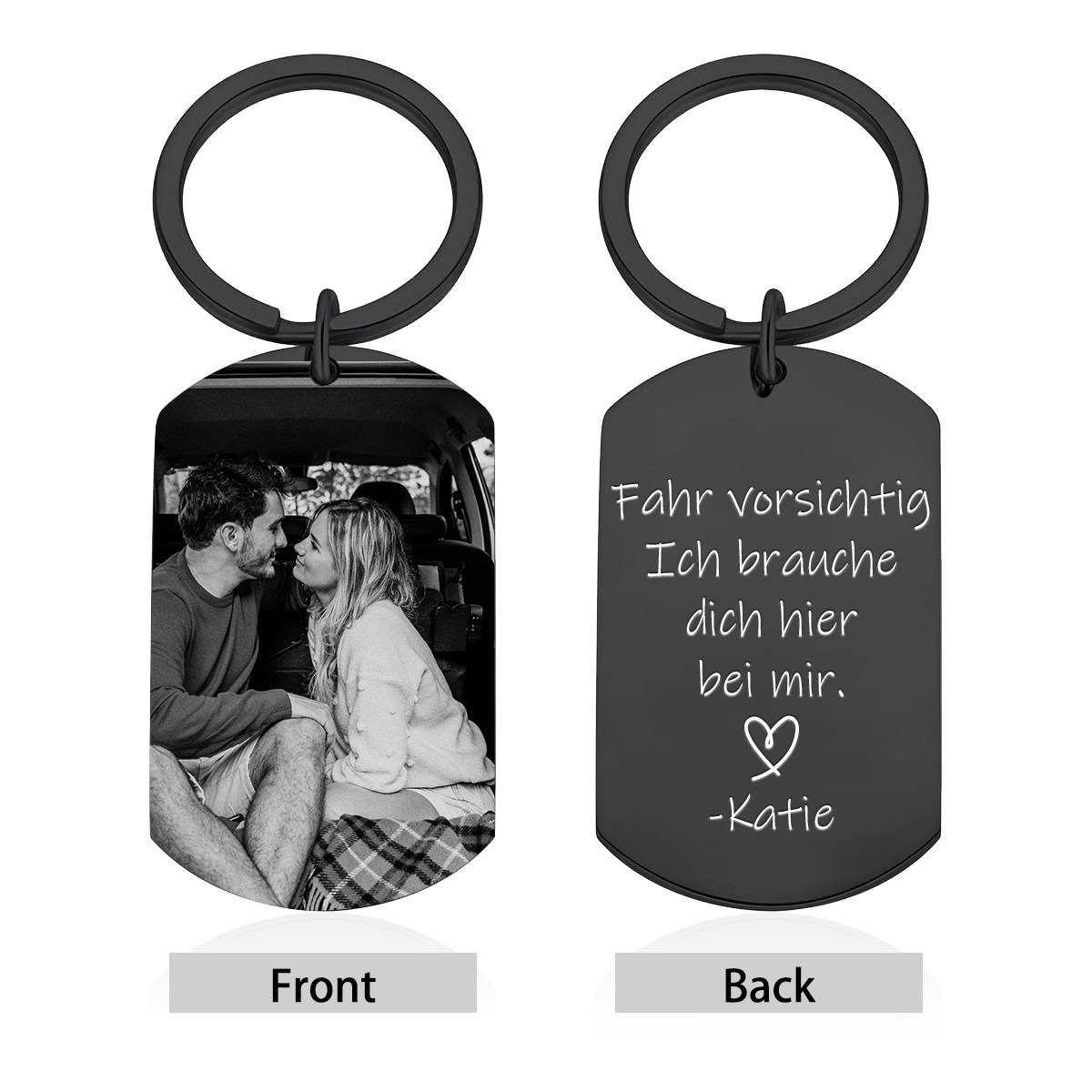 Personalisiertes Foto & Name Schwarz Metall Schlüsselanhänger Fahr Vorsichtig Schlüsselanhänger