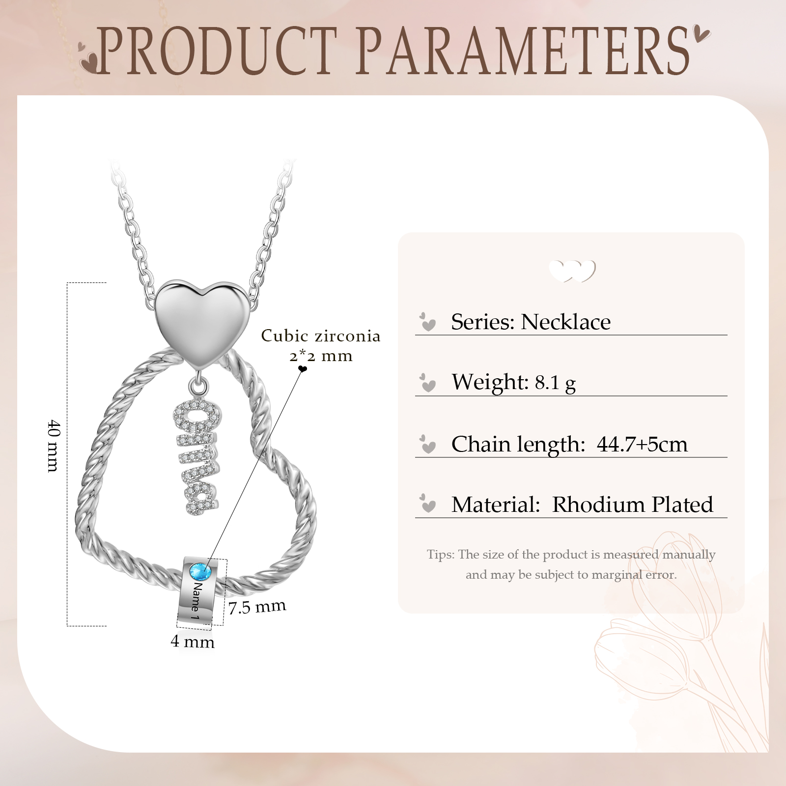 Personalisierte 1 Name Herz Halskette mit 1 Geburtsstein - Du machst meine Well bunter. Oma Schön, dass es Dich gibt - Geschenk mit Nachrichtenkarte