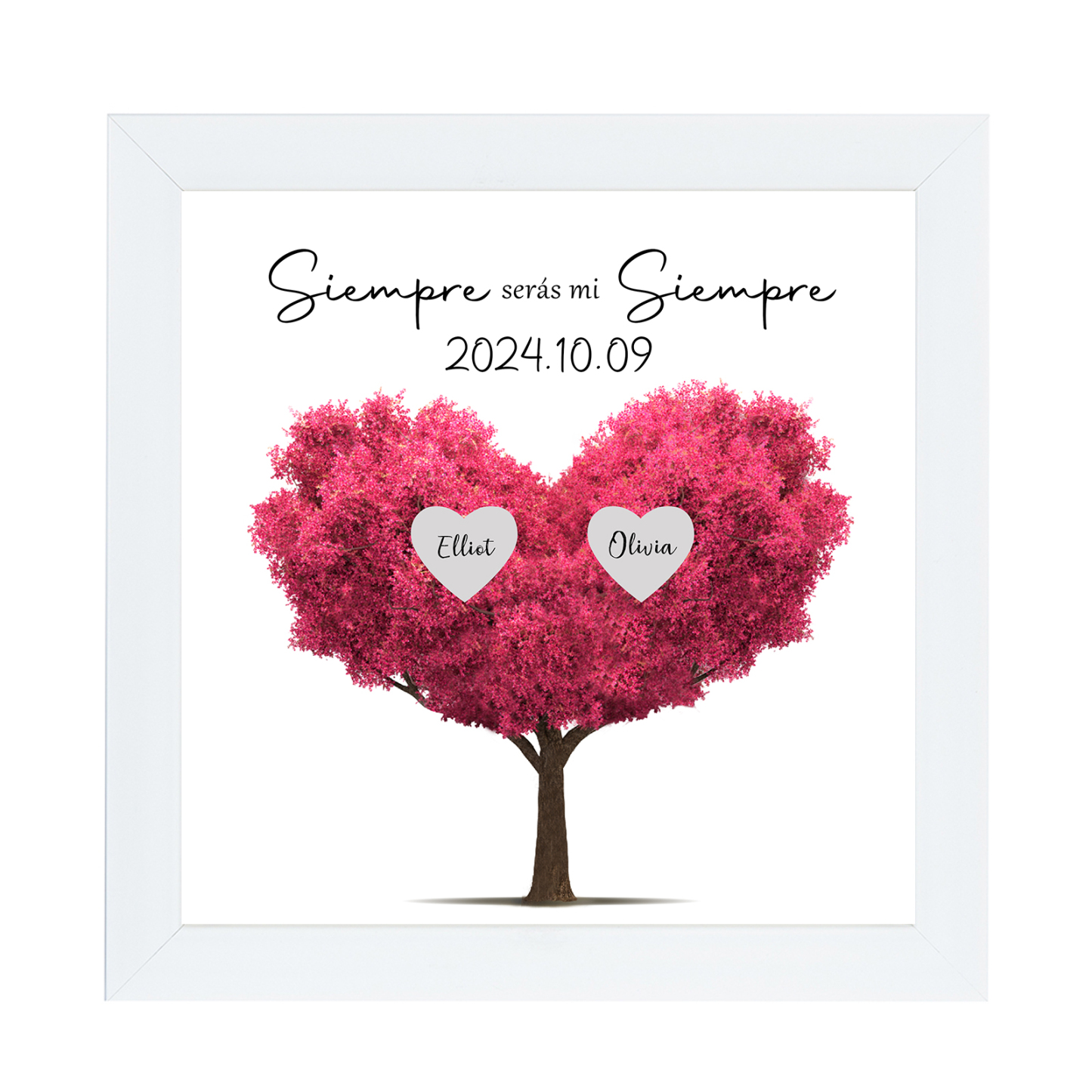Personalisierbarer Text & 2 Namen & Datum Kunststoff-Bilderrahmen Deko – Herzbaum Ornament für Paar
