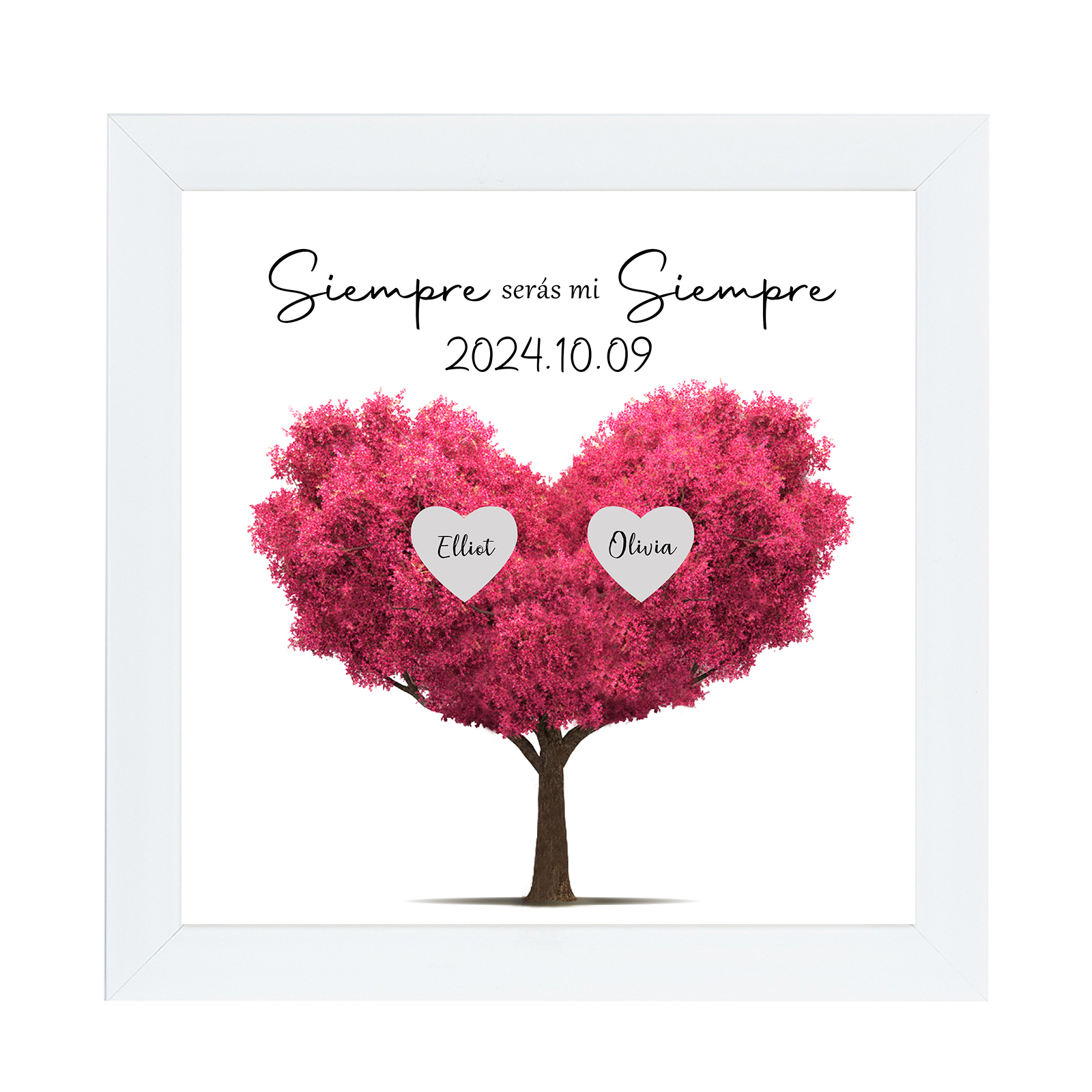 Personalisierbarer Text & 2 Namen & Datum Kunststoff-Bilderrahmen Deko – Herzbaum Ornament für Paar