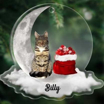 Acryl Weihnachtsornament-Personalisiertes Foto & Name Haustier Halbmond Rund Ornament/Schlüsselanhänger mit Schlüsselring